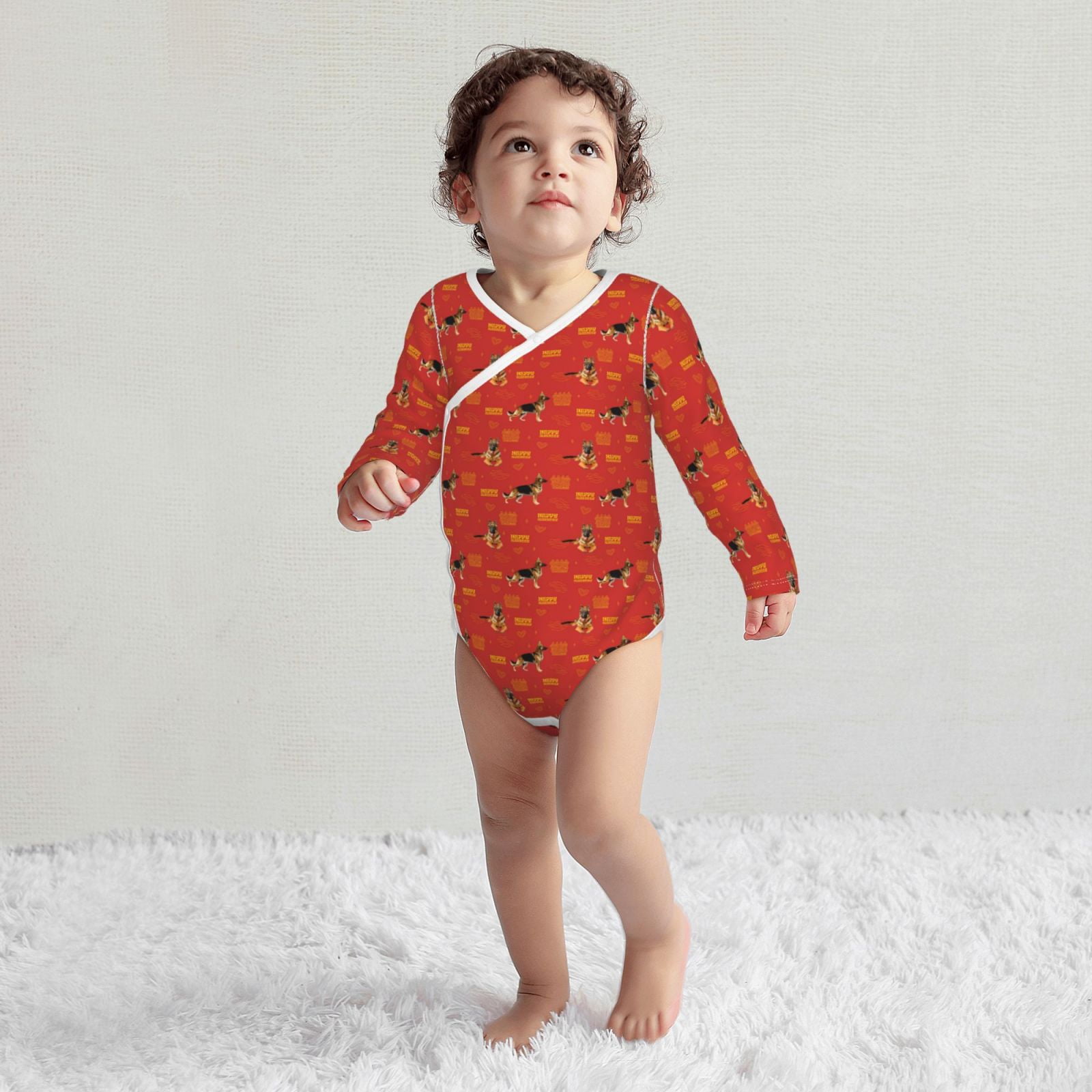 Xecao German Shepherd Dog Print Baby unisex-baby Cotton Long-sleeve Bodysuits-6 Months