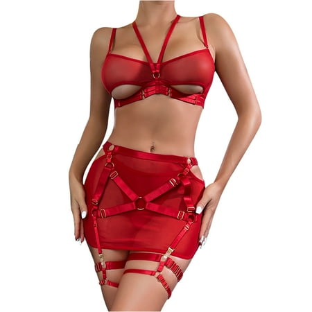 

Womens Lingerie Sets Clearance Bib Pants Coverall Splicing Undershirts Set Babydoll Lingerie for Women Red M