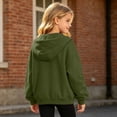 thumbnail image 5 of Girls Solid Color Ruched Sleeve Zip Up Hoodie Jacket, Casual Fleece Lined Pocket Hooded Sweatshirt for Kids Fall Winter Daily Wear(Green,14-15 Years), 5 of 5