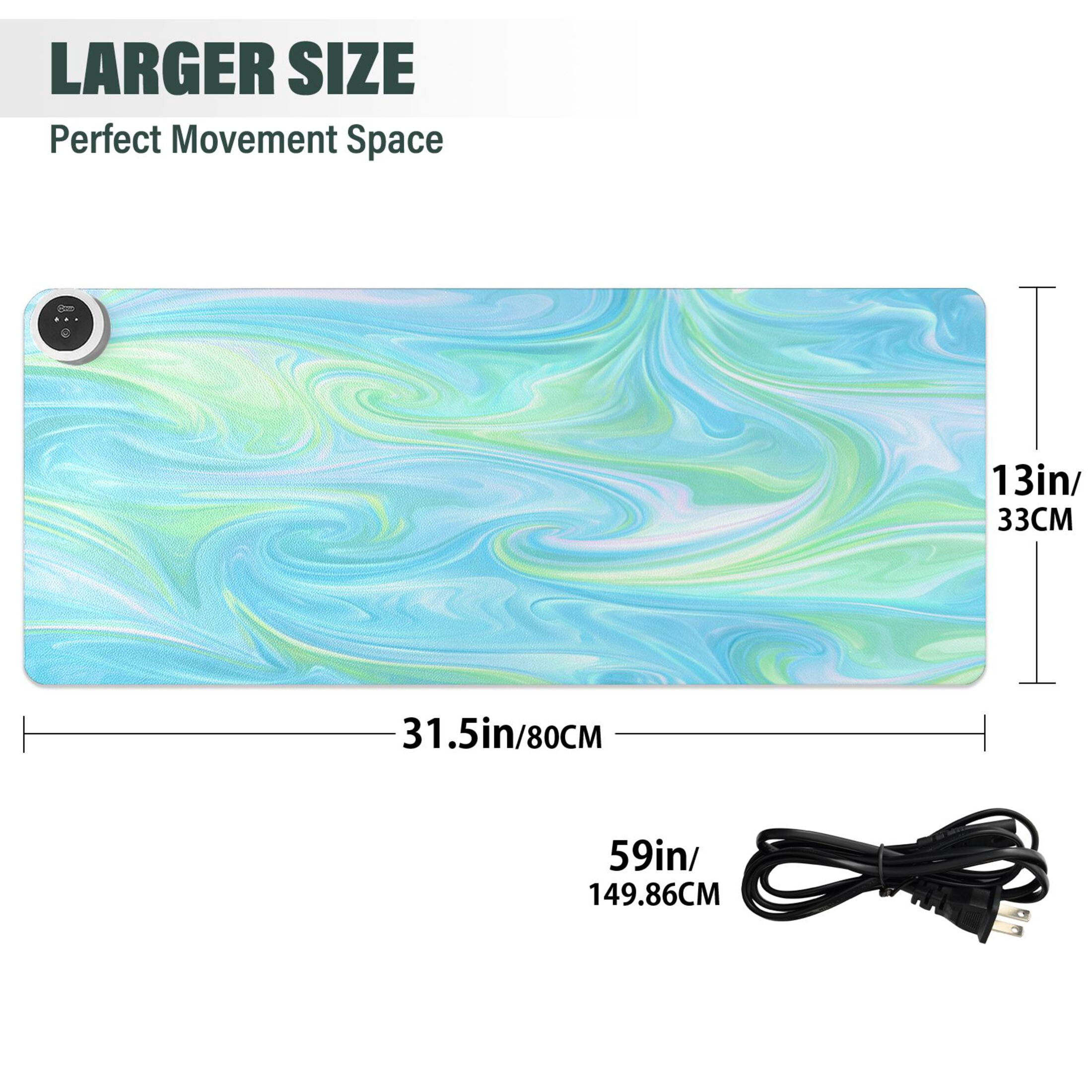Large Heated Desk Mat Mouse Pad 31.5"x13"PU Leather Graphene Heating Desk Warmer with 3 Temperature Settings 110V US Plug Non-Slip Warm Pad for Home, Office, and Gaming Iridescent Swirl Marble Print