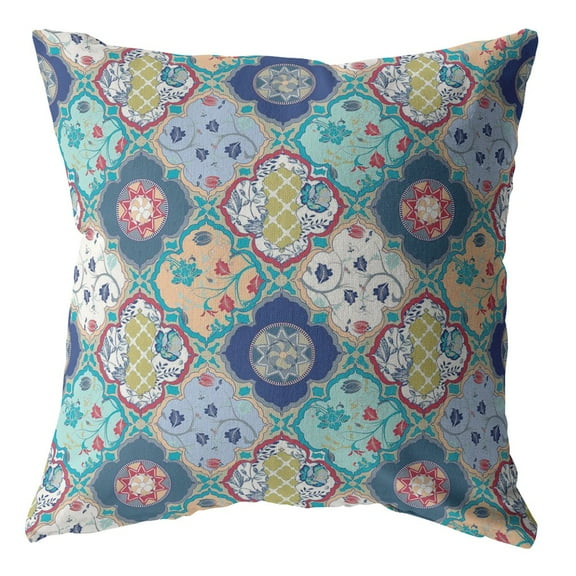 18†Blue Peach Trellis Indoor Outdoor Throw Pillow