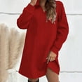 thumbnail image 4 of JIANJIA Casual Dresses For Womens Autumn Winter Solid Color V Neck Hoodie Long Sleeve Mini Sweater Dress Loose Fashion Streetwear, 4 of 7