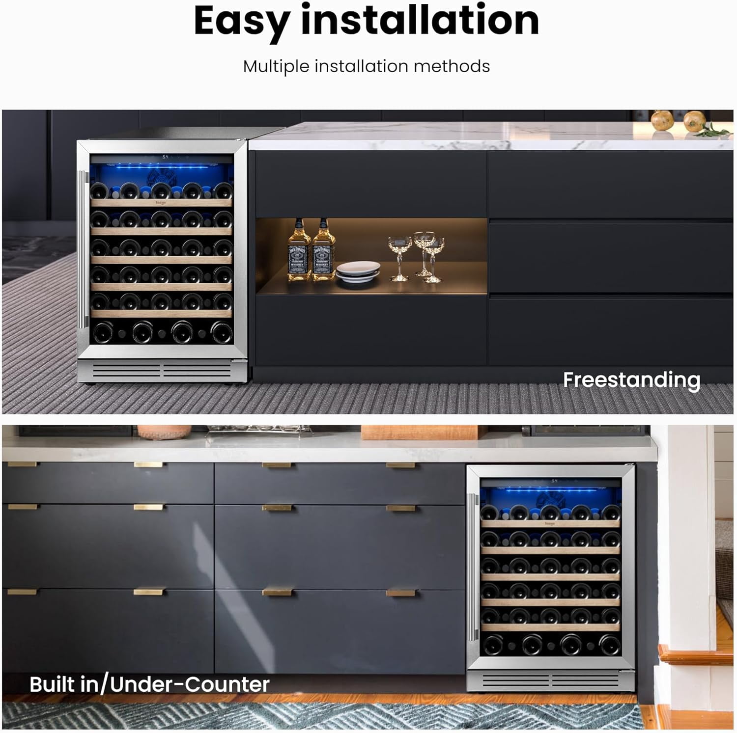 Yeego 24" Wine Refrigerator Cooler, 52 Bottle Wine Fridge Built-in or Freestanding,Under Counter Compressor Fridge with Glass Door for Home