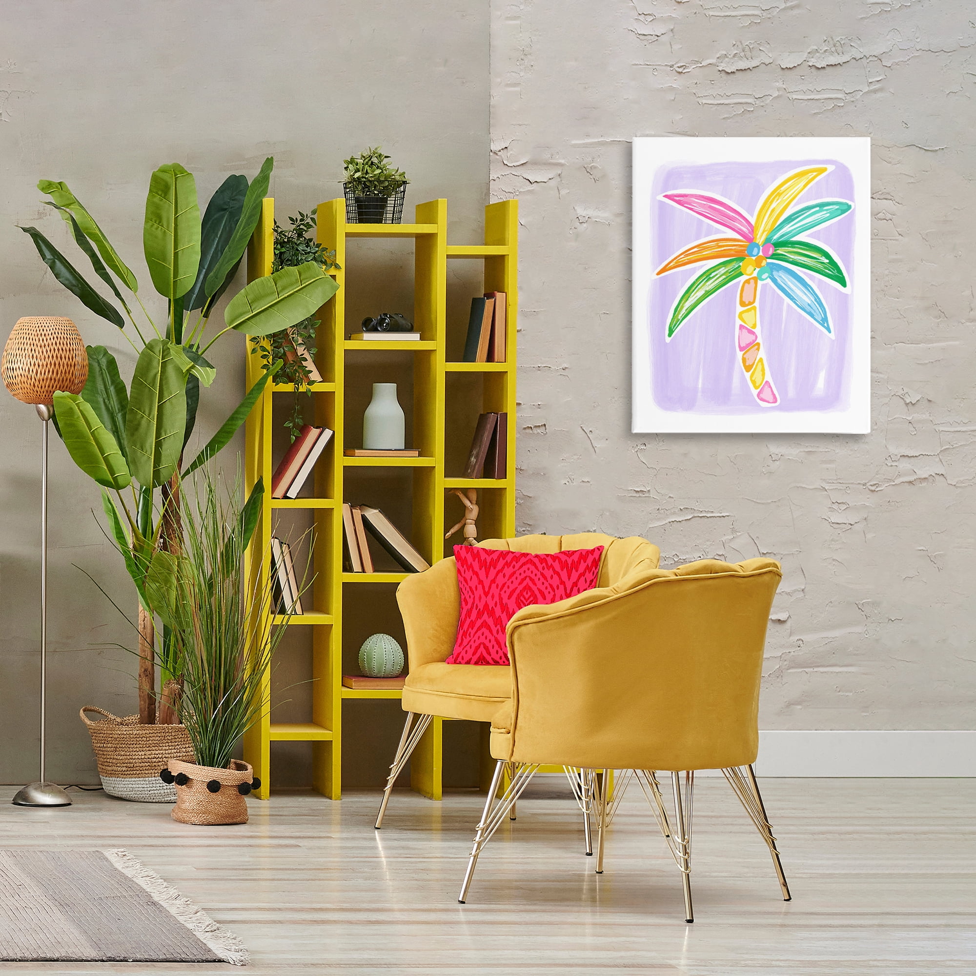 Stupell Industries Pastel Palm on Purple Botanical & Floral Painting Gallery Wrapped Canvas Art Print Wall Art, 24 x 30
