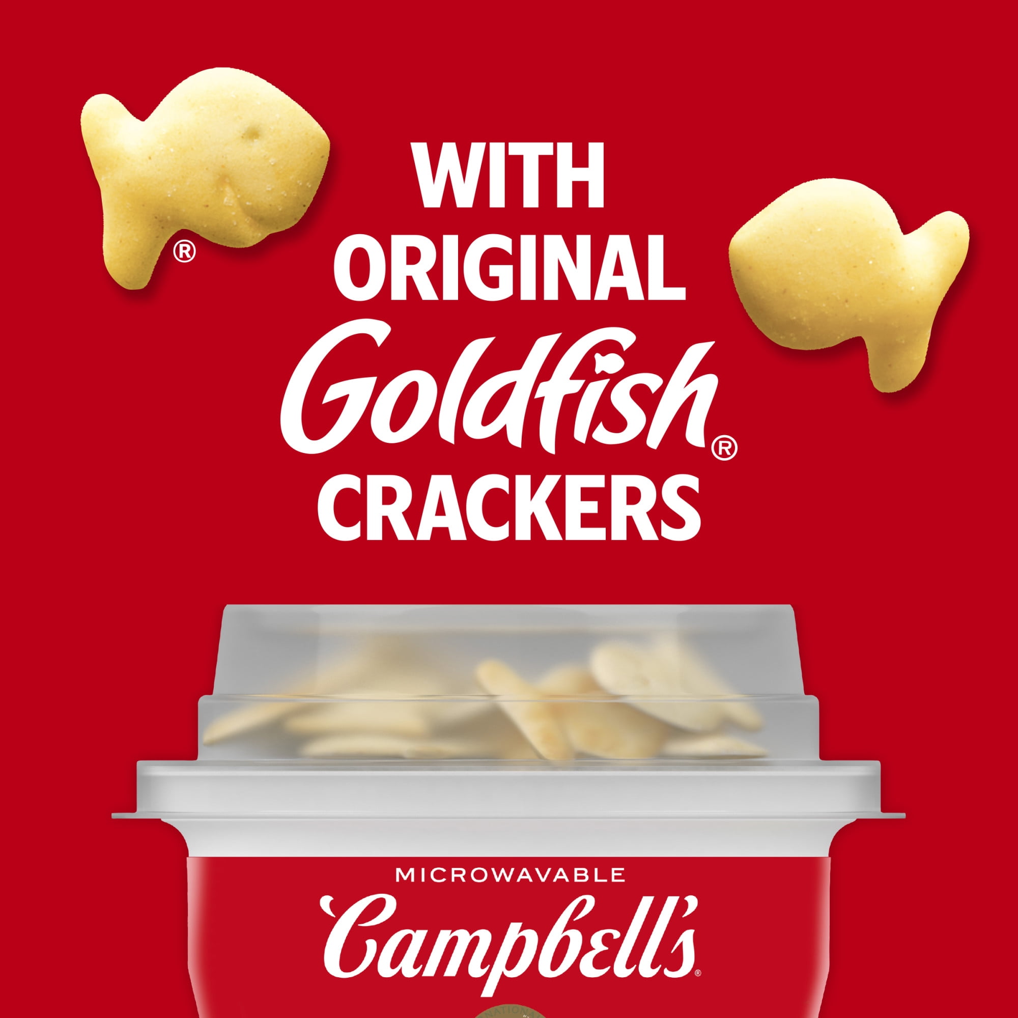 Campbell's Ready to Serve Double Noodle Soup with Original Goldfish Crackers, 7.35 oz Microwavable Bowl