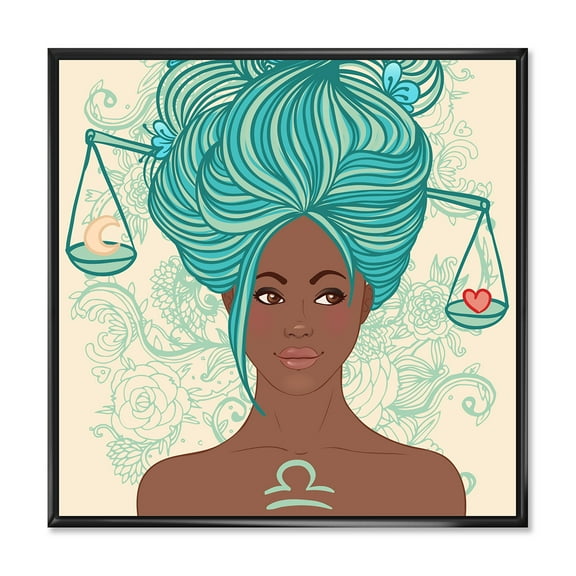 Designart 'Portrait of African American Woman With Blue Hair I' Modern Framed Canvas Wall Art Print
