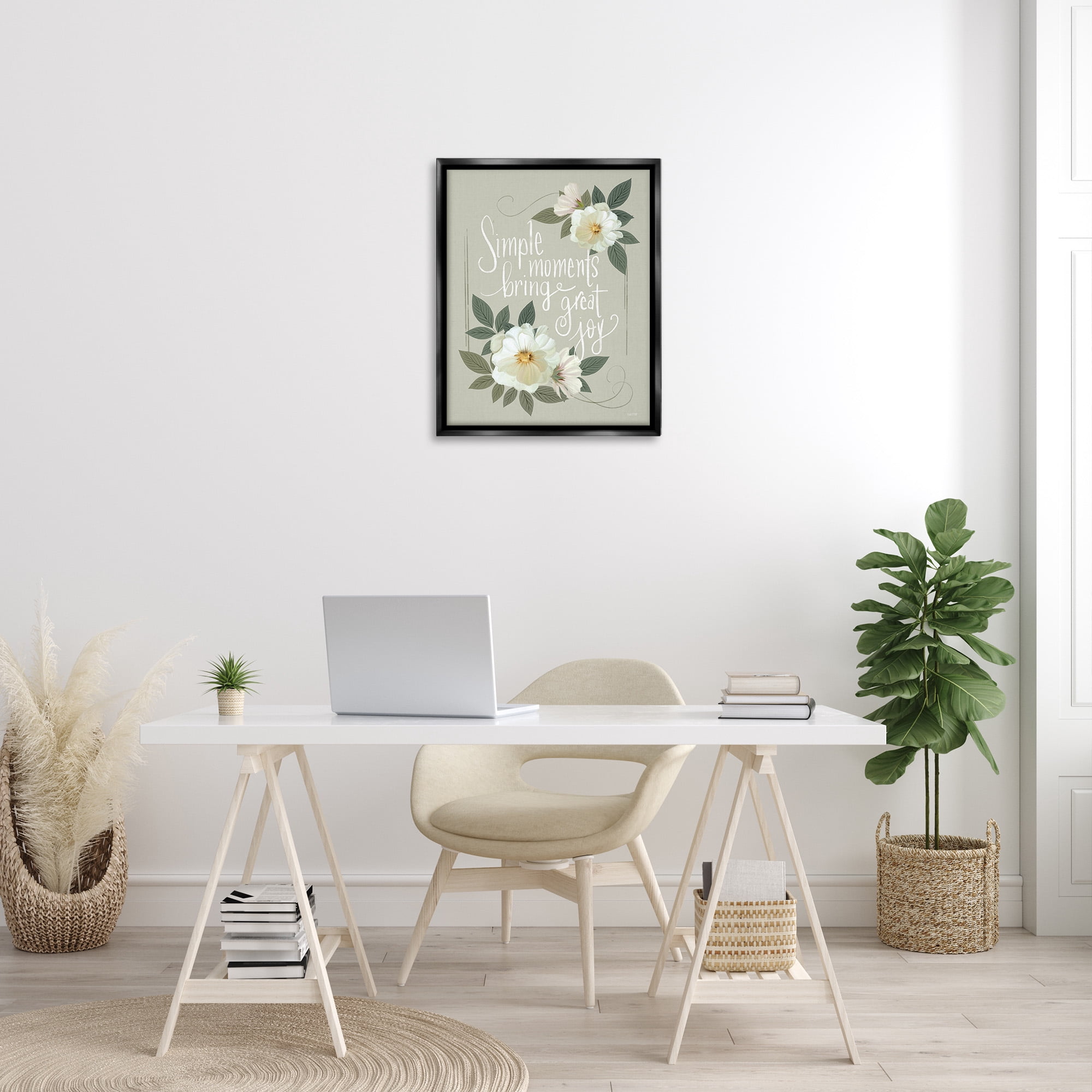 Stupell Industries Simple Moments & Blossoms Botanical & Floral Painting Black Floater Framed Canvas Art Print Wall Art, 25 x 31