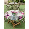 thumbnail image 4 of Outdoor Tablecloth with Umbrella Hole for Patio/Picnic/Party/Camping, Pink Tulips Waterproof Table Cloth Round Cover Washable, Vintage Floral Gray Wooden Spring Flowers (Dia 60"), 4 of 9