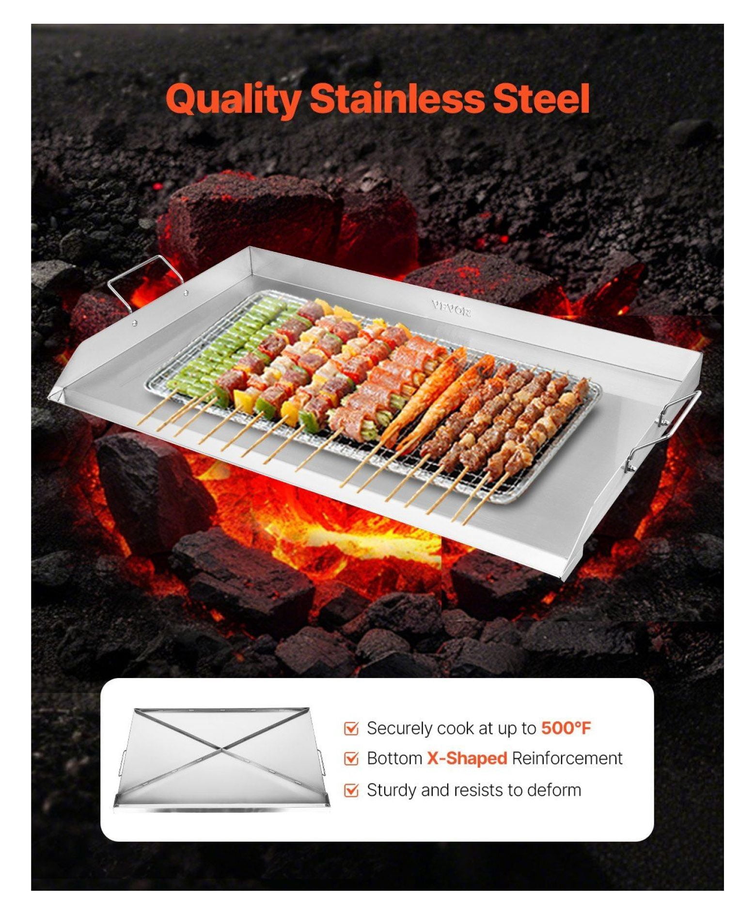 Stainless Steel Griddle 36x22 inch, Flat Top Grill Plate for Gas BBQ, Teppanyaki, Camping, Tailgating, Family Cookware with Handle