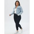 thumbnail image 3 of DARING DIVA Women's Plus Button Closed Cropped Denim Jacket 4X Light Blue Snow Wash, 3 of 6