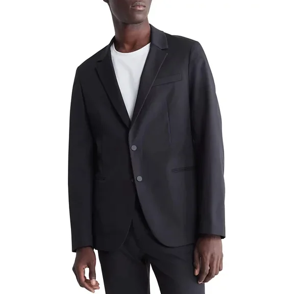 $269 Calvin Klein Mens Athletic Slim Fit Stretch Snap Button Blazer Black S