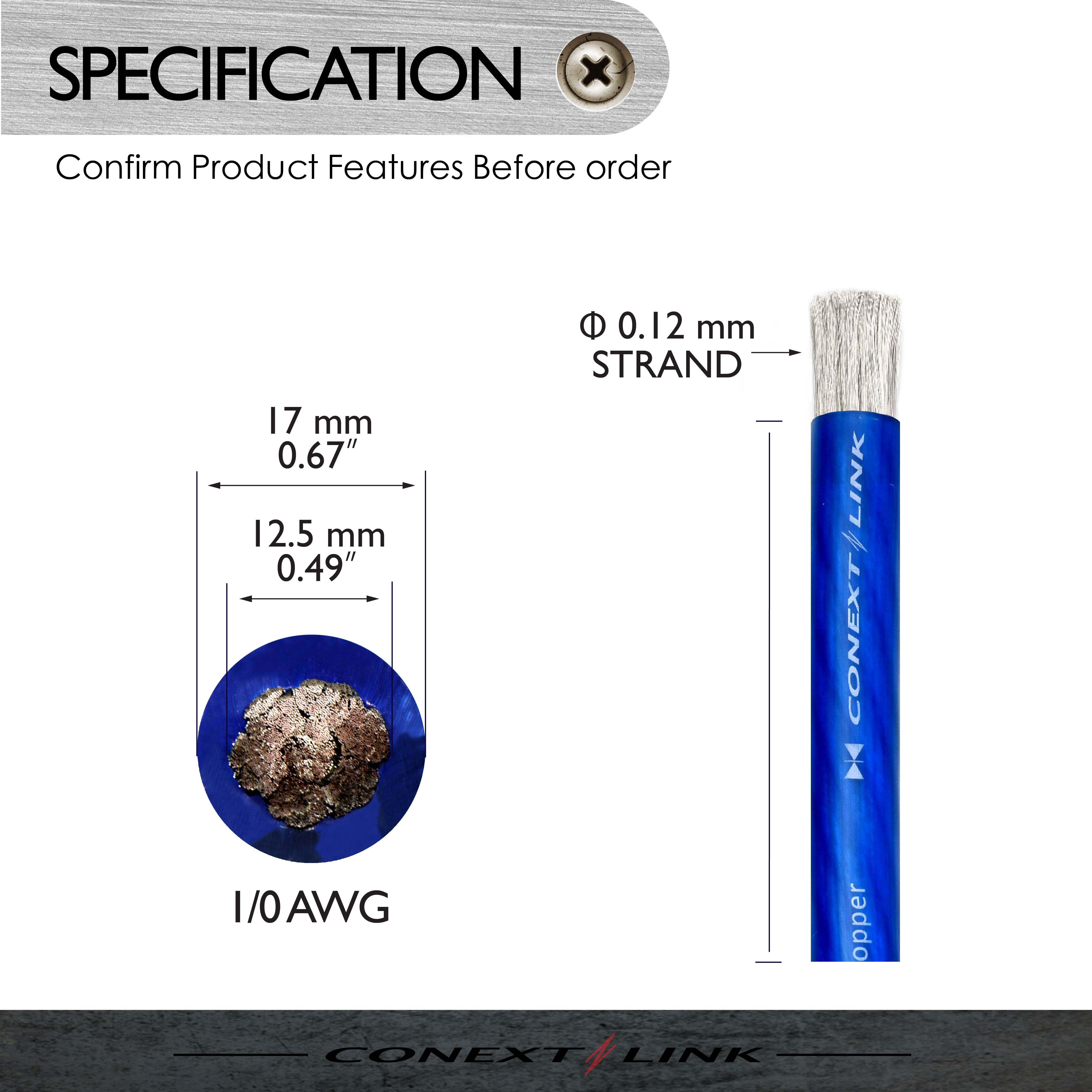 Conext Link 25 FT 1/0 AWG 0 GA Full Gauge Battery Power Cable Ground Wire Frost Blue OFC Copper