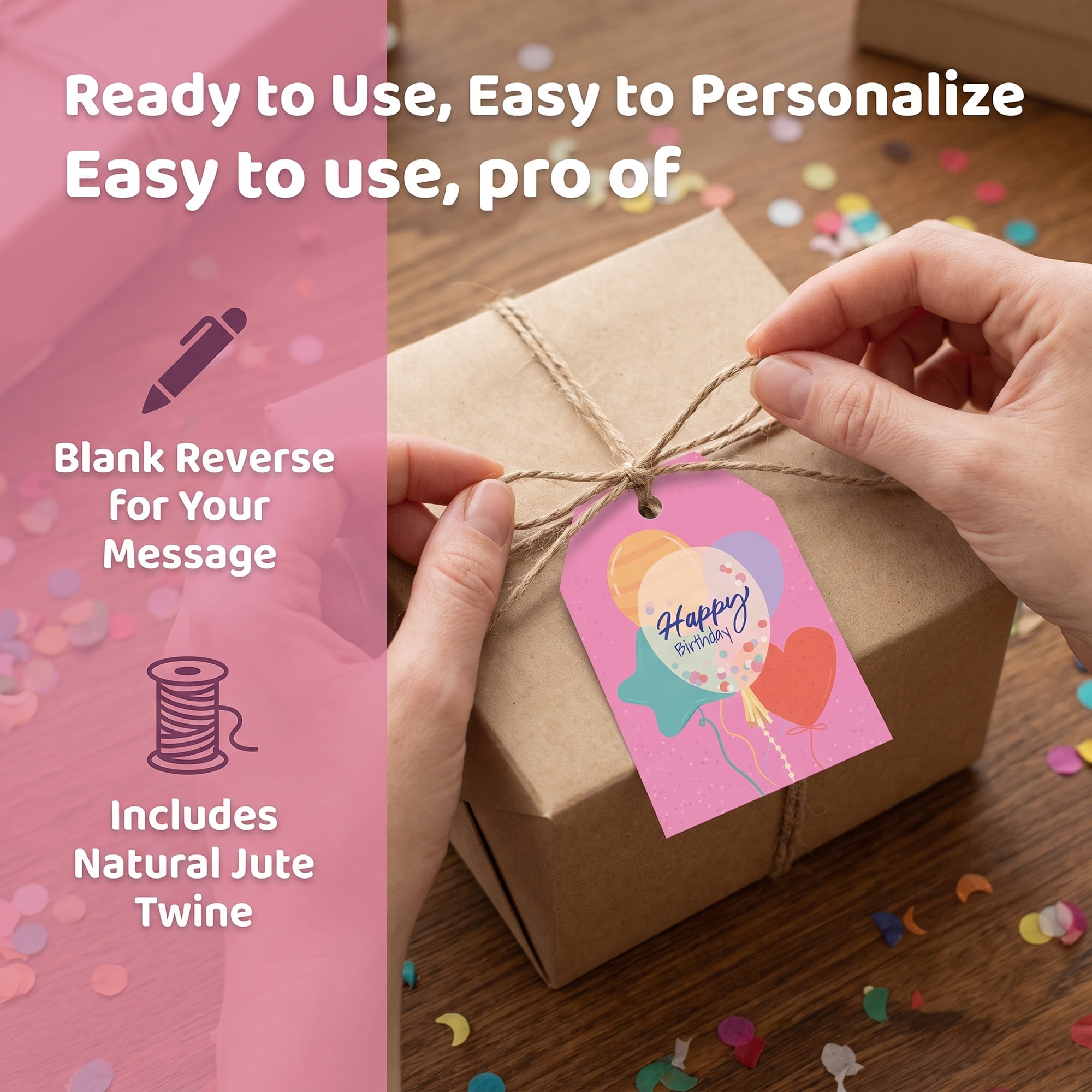 Unique Bargains 100Pcs Elegant Birthday Gift Tags with Twine Multicolor 2" x 3.1"