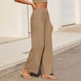thumbnail image 6 of RQYYD Women's Elastic Waist Linen Pants Casual Loose Wide Leg Button Front Lightweight Summer Daily Wear Bottoms, 6 of 6