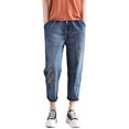 thumbnail image 1 of Gibobby Jeans dama talla extra Mujer Casual Cómodo Bordado Literario Elástico Cintura Alta Corte Pantalones Jeans(Amarillo,G), 1 of 3