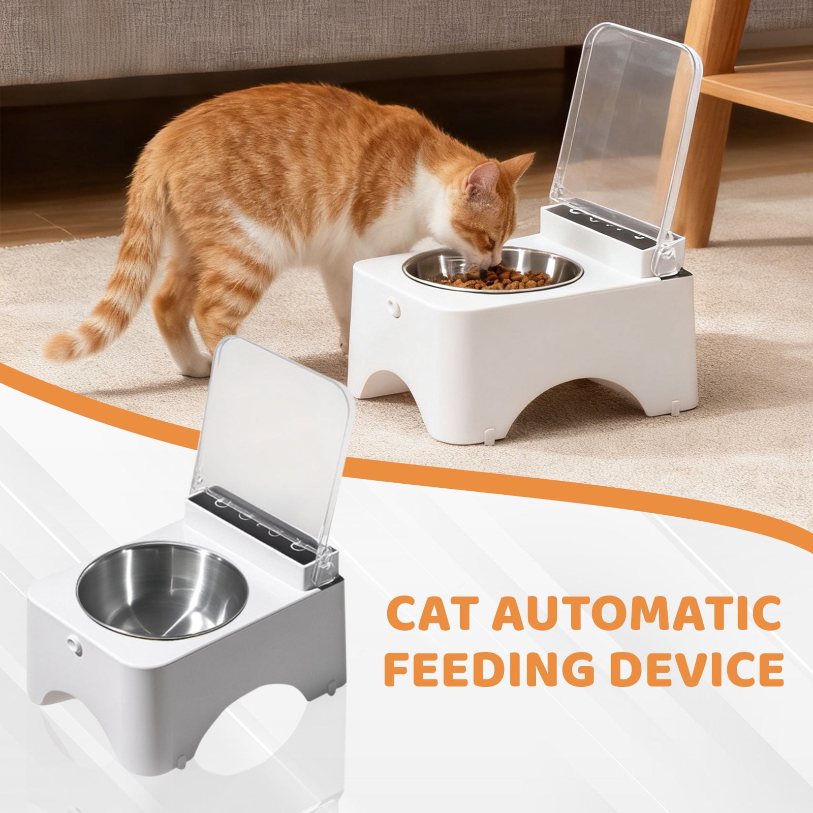 Automatic Cat Feeder Dog Feeder with Induction Timed Lid Freshness Preservation Stainless Steel Bowl for Indoor Cats Cat Food Bowl，As Show