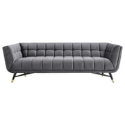 Modway Adept Performance Velvet Tufted Sofa in Gray and Black