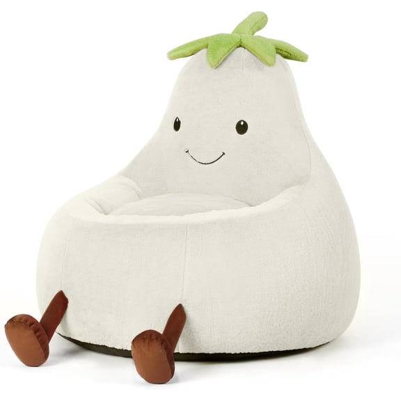 Kids Bean Bag Chair with Faux Rabbit Fur Cover, 2.6 FT, Beige