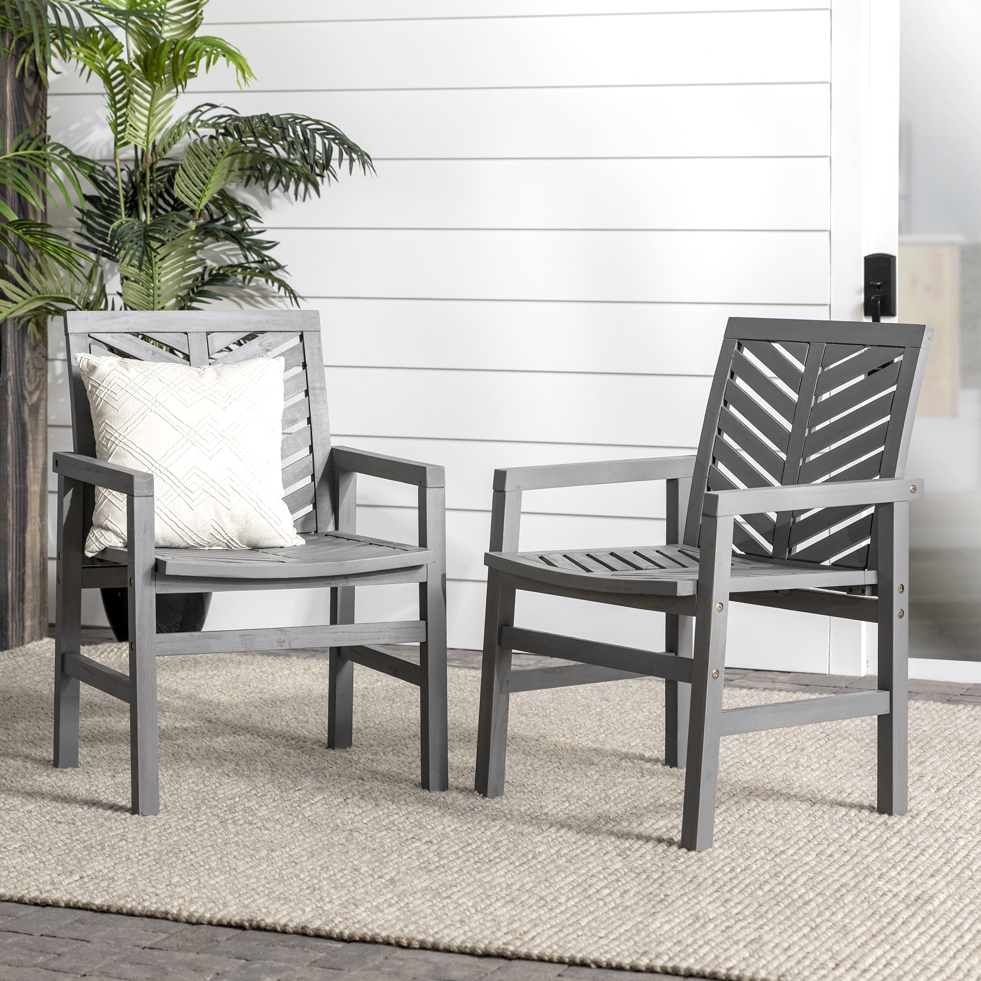 Walker Edison Chevron Solid Acacia Wood Set of 2 - Has Arms - Grey Wash