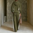 thumbnail image 4 of Szluipve 2 Piece Sets for Women Color Block 2 Piece Tracksuit Full Zip Drawstring Hoodie Side Stripe Elastic Waist Wide Leg Pants Set Casual Loose Matching Loungewear Outfit Army Green L, 4 of 4