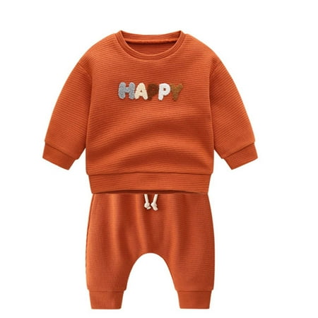 

Zlekejiko Baby Girls Boys Autumn Winter Knit Letter Cotton Long Sleeve Pants Set Clothes