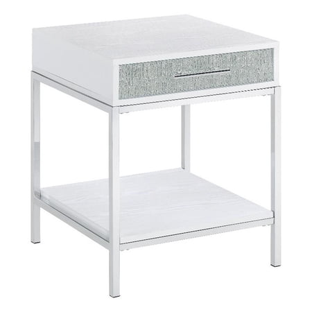 Pemberly Row Contemporary White Wood and Chrome 20" End Table