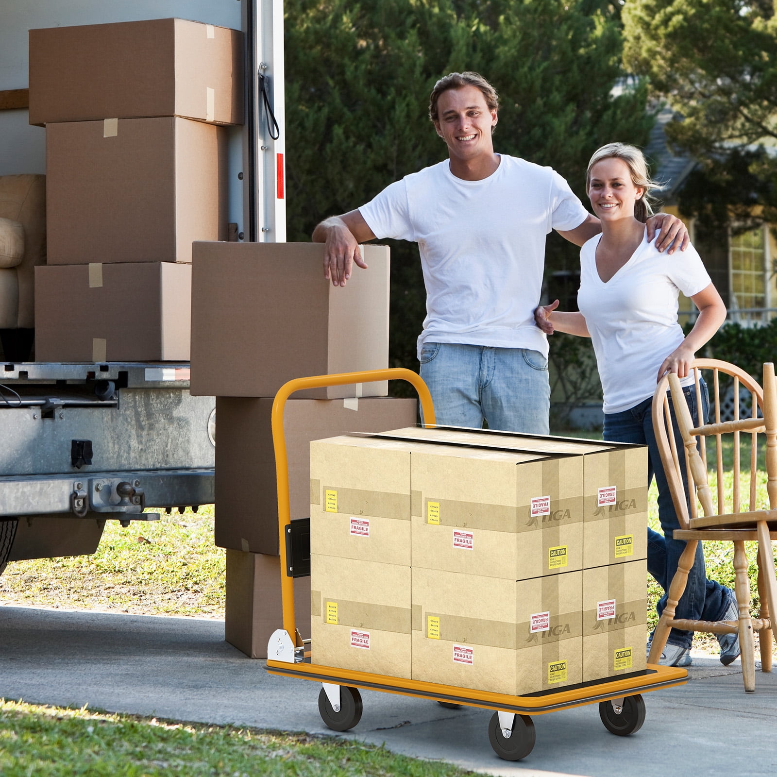 Costway 660lbs Platform Cart Dolly Folding Foldable Moving Warehouse Push Hand Truck New Yellow