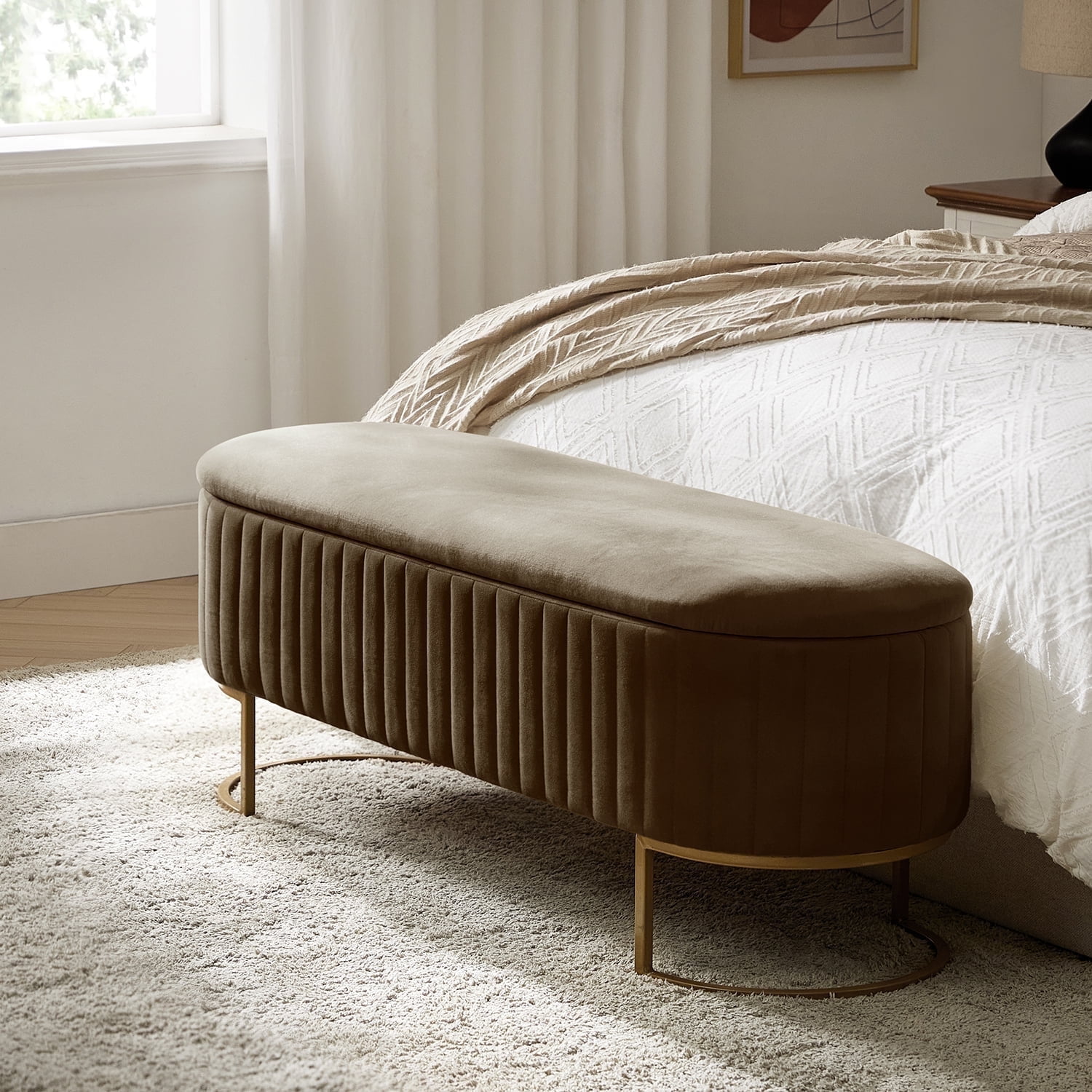 50.5" Upholstered Storage Bench For End of Bed Entryway Bedroom Ottoman Brown