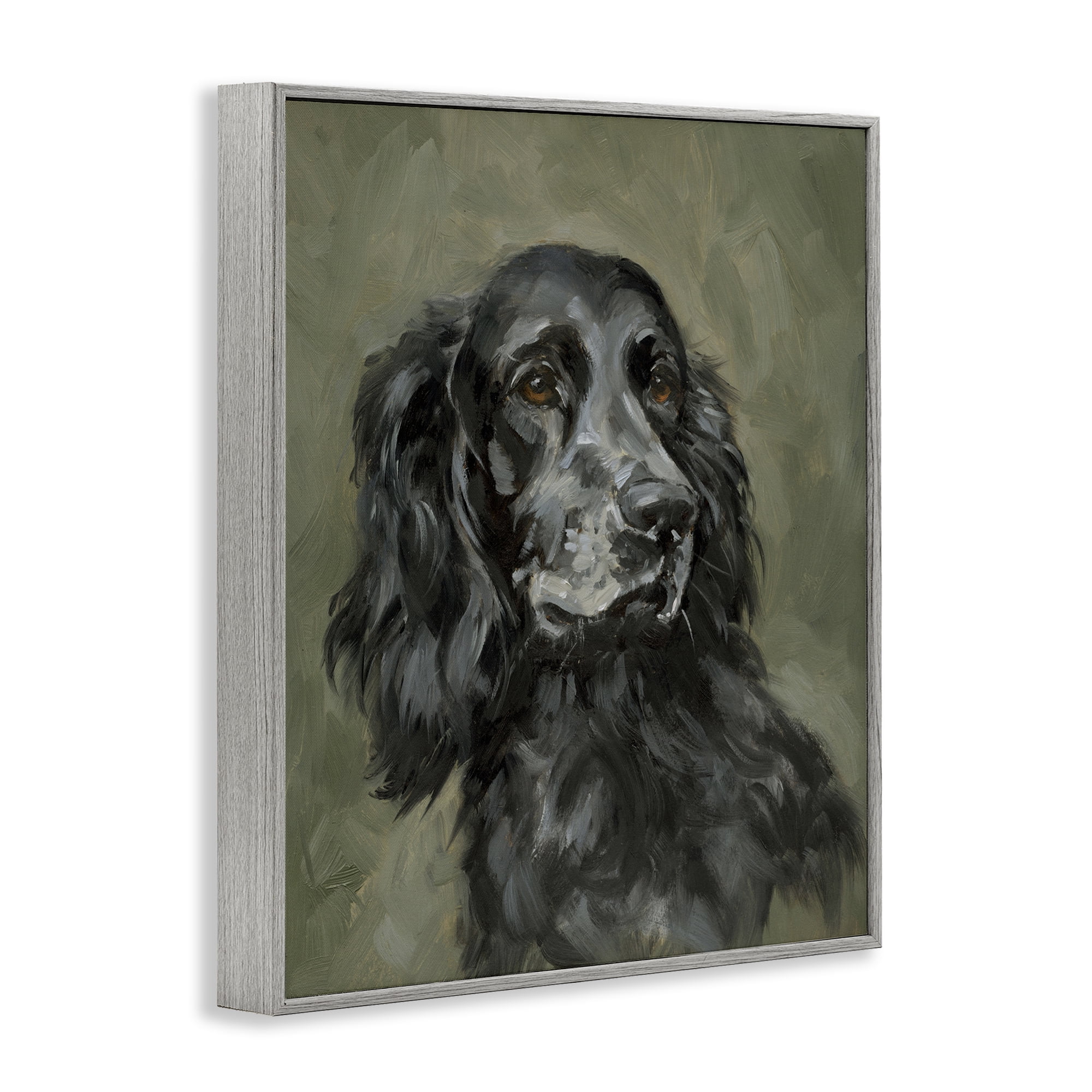 Stupell Industries Black Cocker Spaniel Animals & Insects Painting Gray Framed Art Print Wall Art, 16 x 20