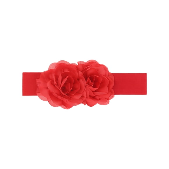 Cinturón Elástico Ancho de Doble Flor Grande INSPIRE CHIC para Mujeres, Cinturones de Cintura Chunky para Vestir Hasta 75cm/29.53" Rojo