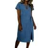 thumbnail image 7 of Gamivast Womens Work Dresses Short Sleeve Keyhole Neck Shift Dress Front Split Hem Midi Dress Solid Color Casual Business Office Party Daily Wear Soft, 7 of 7