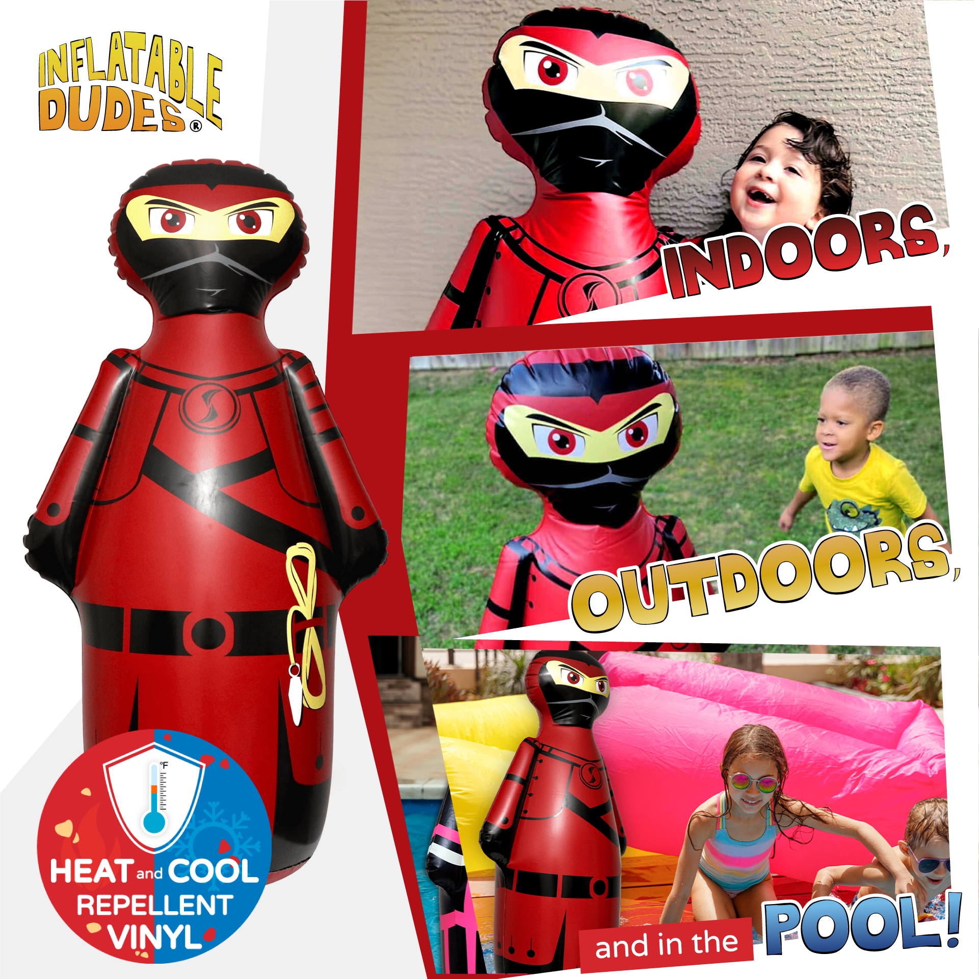 INFLATABLE DUDES Red Samurai 47 Inches -Kids Punching Bag | Filled with Sand