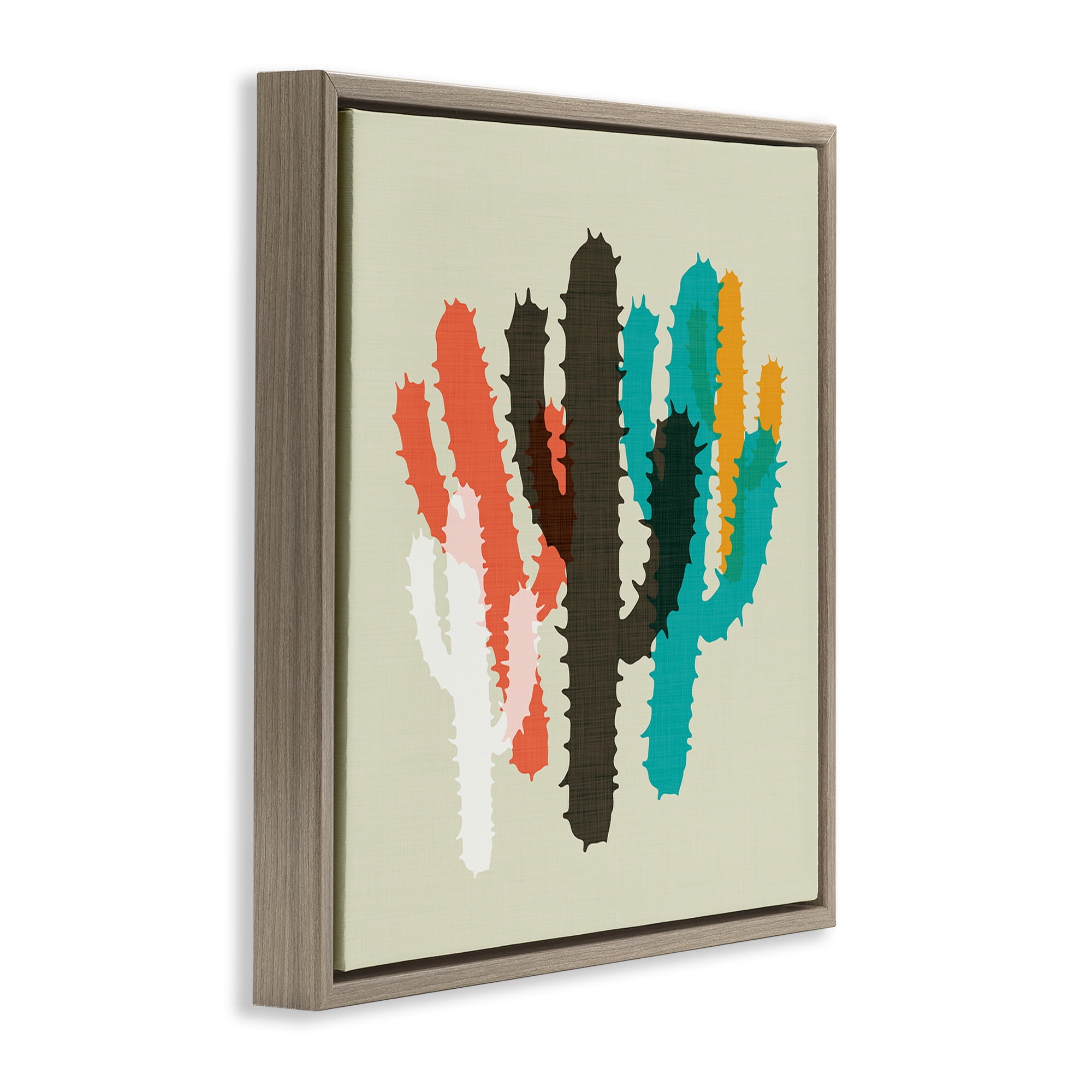 Stupell Industries Overlapping Cactus Pattern Botanical & Floral Painting Brown Floater Framed Canvas Art Print Wall Art, 18 x 18