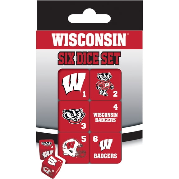 MasterPieces Officially Licensed NCAA Wisconsin Badgers - 6 Piece D6 Gaming Dice Set Ages 6 and Up