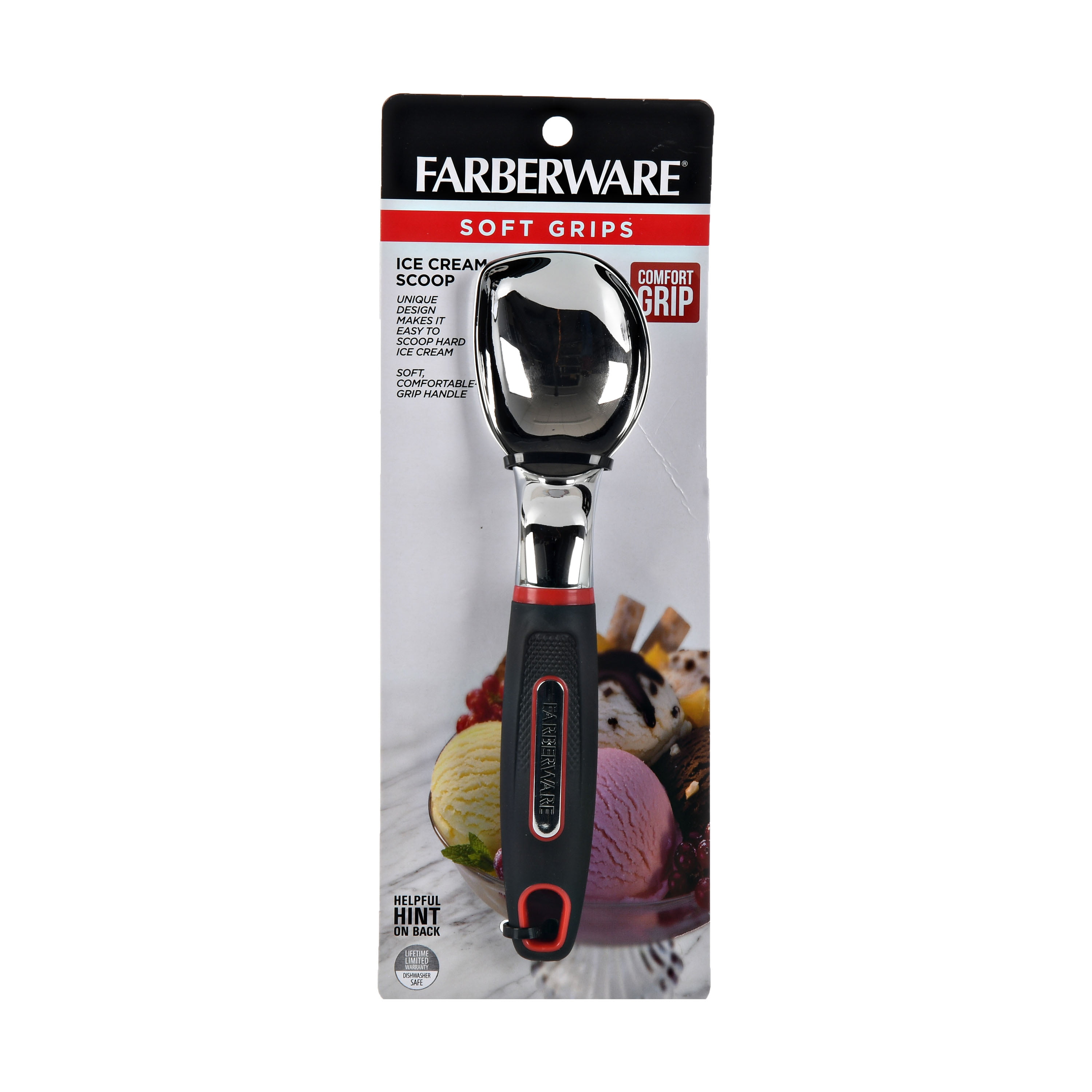 Farberware Soft Grips Ice Cream Scoop with Black Handle and Red Accents ...