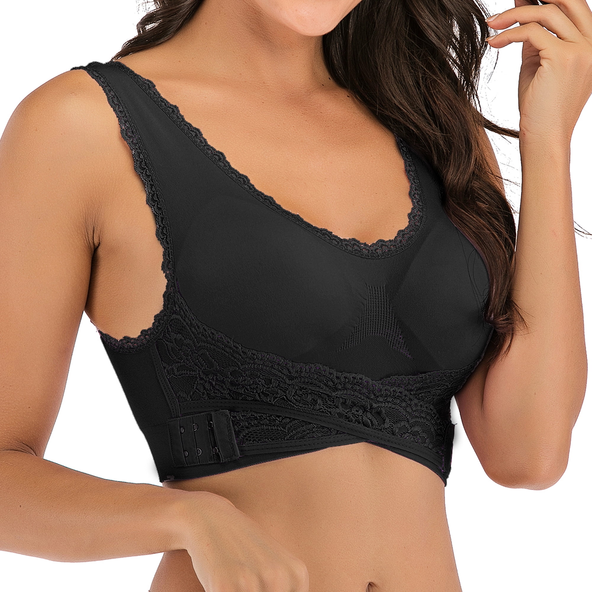 Womens Seamless Cross Front Closure Lace Sports Bras with