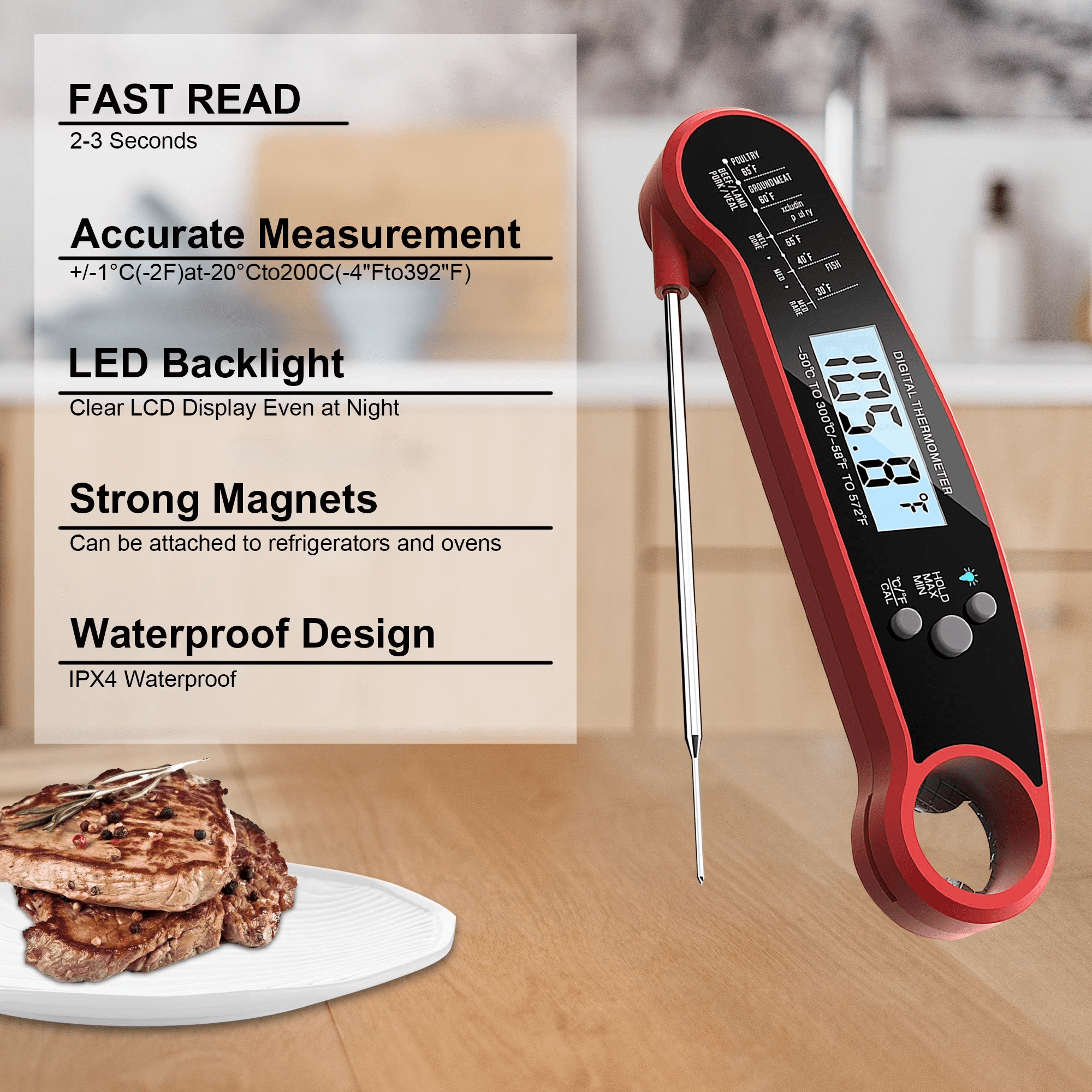 AGCAN Digital Meat Thermometer Instant Read Food Thermometers for BBQ Grilling Cooking