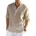 thumbnail image 2 of Chemise en Lin à Manches Longues pour Hommes, Chemise Décontractée en Coton et Lin, Haut S-5TG, 2 of 4
