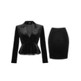 thumbnail image 1 of Conjunto de traje de trabajo con falda de lápiz midi de cintura alta con chaqueta corta Peplum de terciopelo para mujer Negro S, 1 of 6