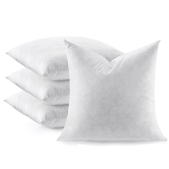 Throw Pillow Inserts Set of 4, Soft Fluffy Square 22 x 22 Inches Decorative Pillow Insert, Feather and Down Euro Pillows for Bed, Couch and Cushion