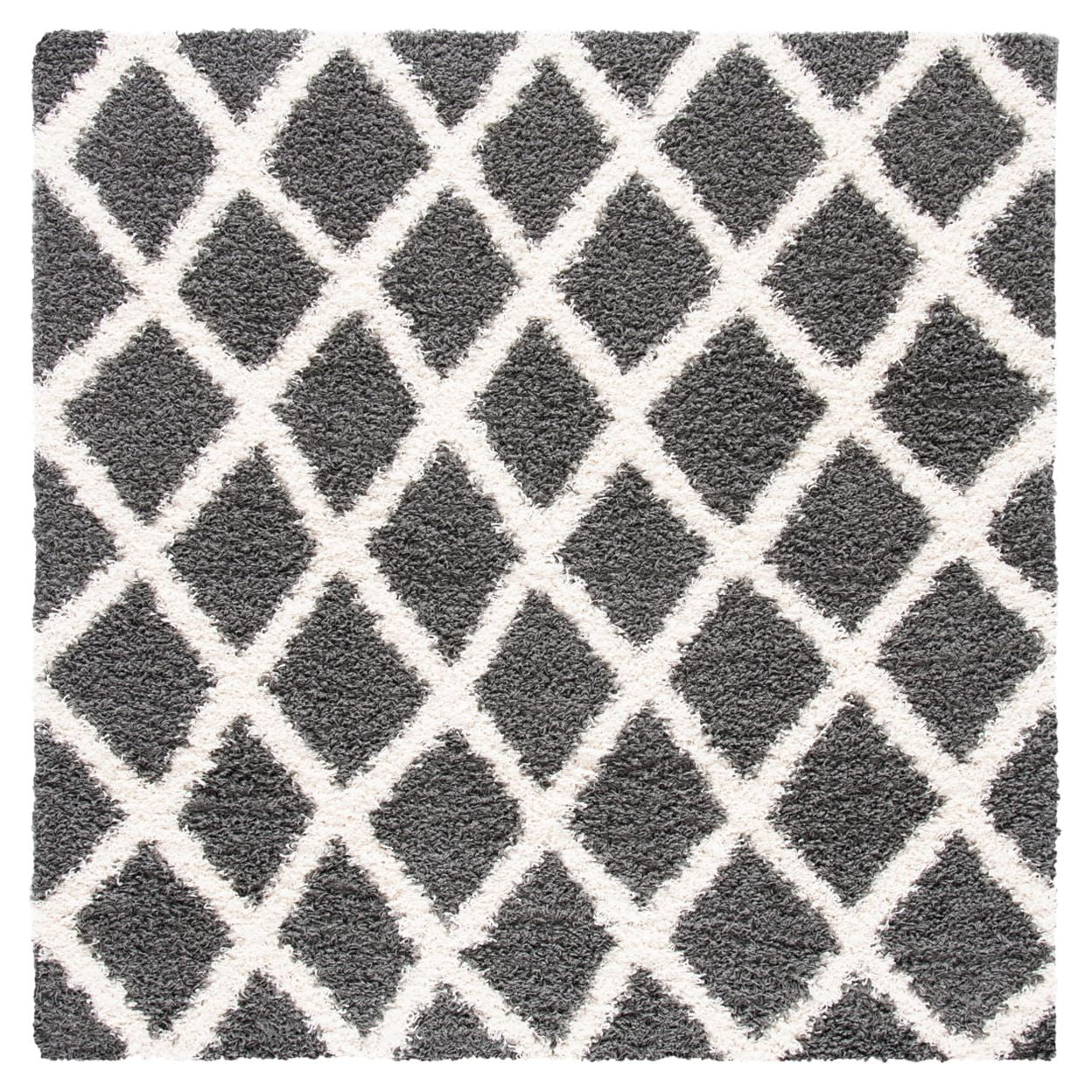 SAFAVIEH Dallas Jerrie Geometric Shag Area Rug, Dark Grey/Ivory, 8' x 10'