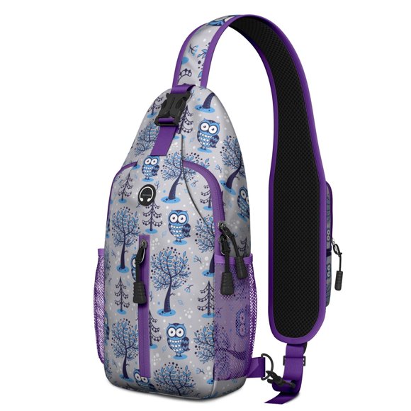 Sac à Dos Bandoulière Mignon Hibou des Neiges avec Grands Yeux Motif Dessin Animé, Sac en Bandoulière Léger, Design Imprimé Hibou de Nuit, Sac de Jour Anti-Vol pour Étudiants, Activités Extérieures, Gym, Promenade en Ville