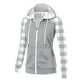 thumbnail image 5 of Htigea Womens Plaid Hoodies Drawstring Hooded Sweatshirts Preppy Full Zip Up Long Sleeve Jackets with Pockets Gray S, 5 of 9
