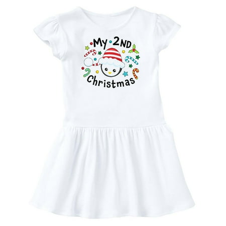 

Inktastic My 2nd Christmas Cute Penguin with Candy Canes Gift Toddler Girl Dress