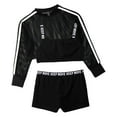 thumbnail image 2 of YUUMIN Kids Girls 3 Pcs Gymnastics Dance Swim Active Sets Mesh Crop Top Sports Bra with Shorts Jazz Hiphop Sweatsuits Black 8, 2 of 5