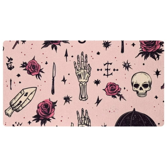 DragonBtu Kitchen Mat Cushioned Anti Fatigue Rug Skull Skeleton Hand Rose Pink 15.7"x29.5" Waterproof, Non Slip, Comfort Desk/Floor Mats for House Sink