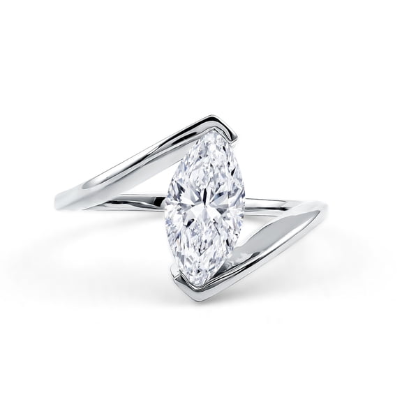 Rosec Jewels Lab Grown Diamond Marquise Engagement Ring 2 Carat - Solitaire Diamond Bypass Ring for Women - EF-VS Grade Certified, 925 Sterling Silver, US 4.00