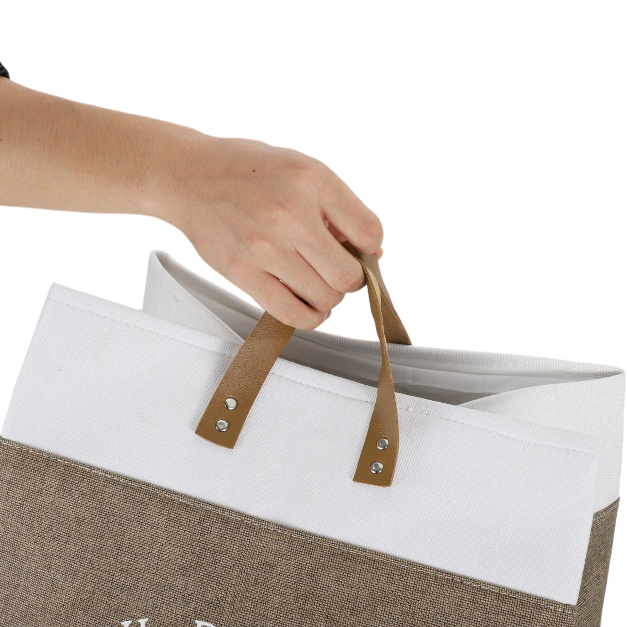 Unique Bargains Laundry Basket, Foldable Laundry Hamper with PU Handles Gray Brown