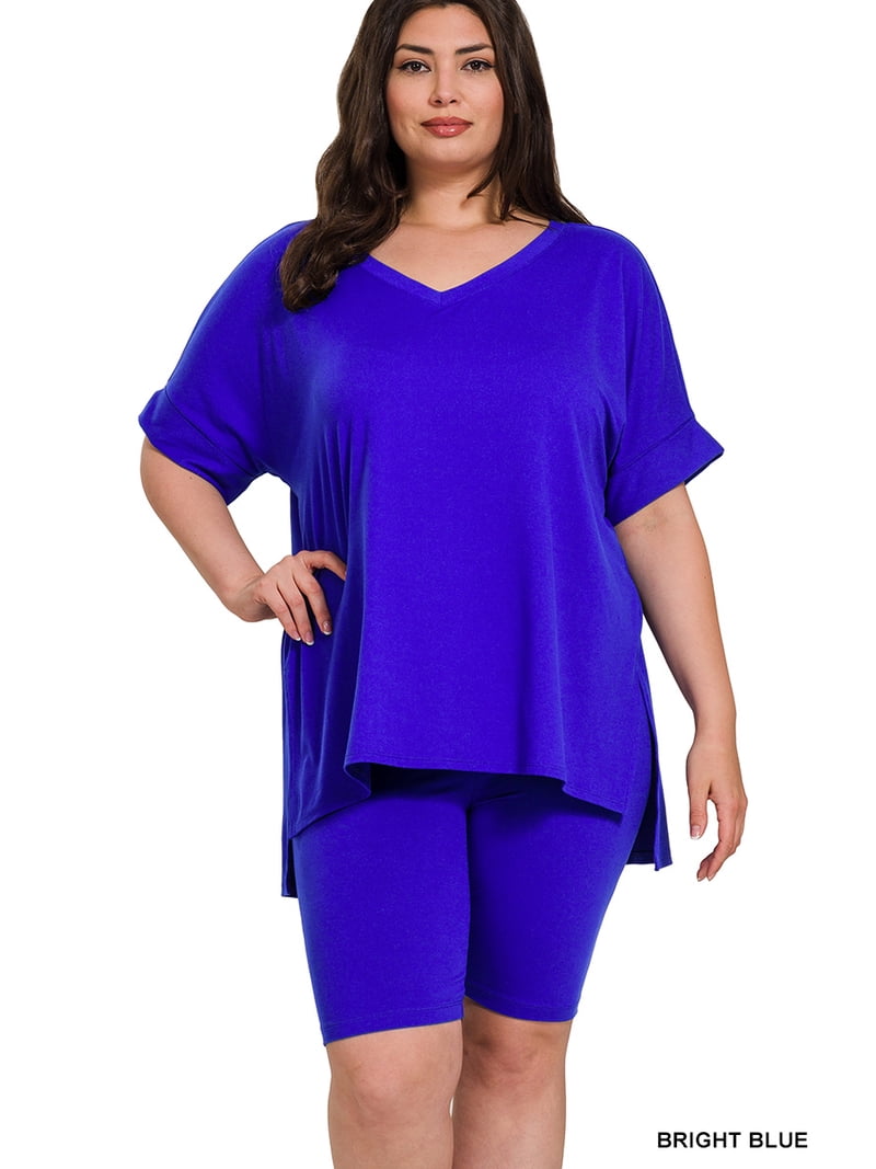 Zenana Women's Brushed DTY Microfier V-Neck Short Sleeve Hi-Low