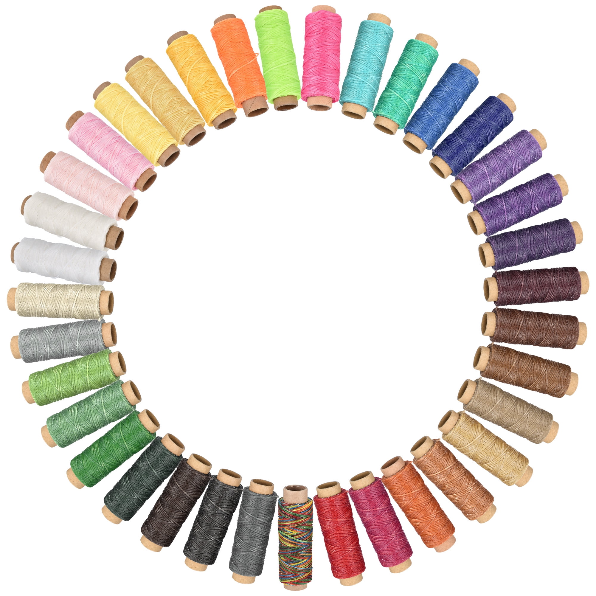 Leather Sewing Thread Set 55 Yards 150D/1mm Polyester Flat Wax Cord for Hand Stitching, Craft DIY, (36 Colors in 1 Set)